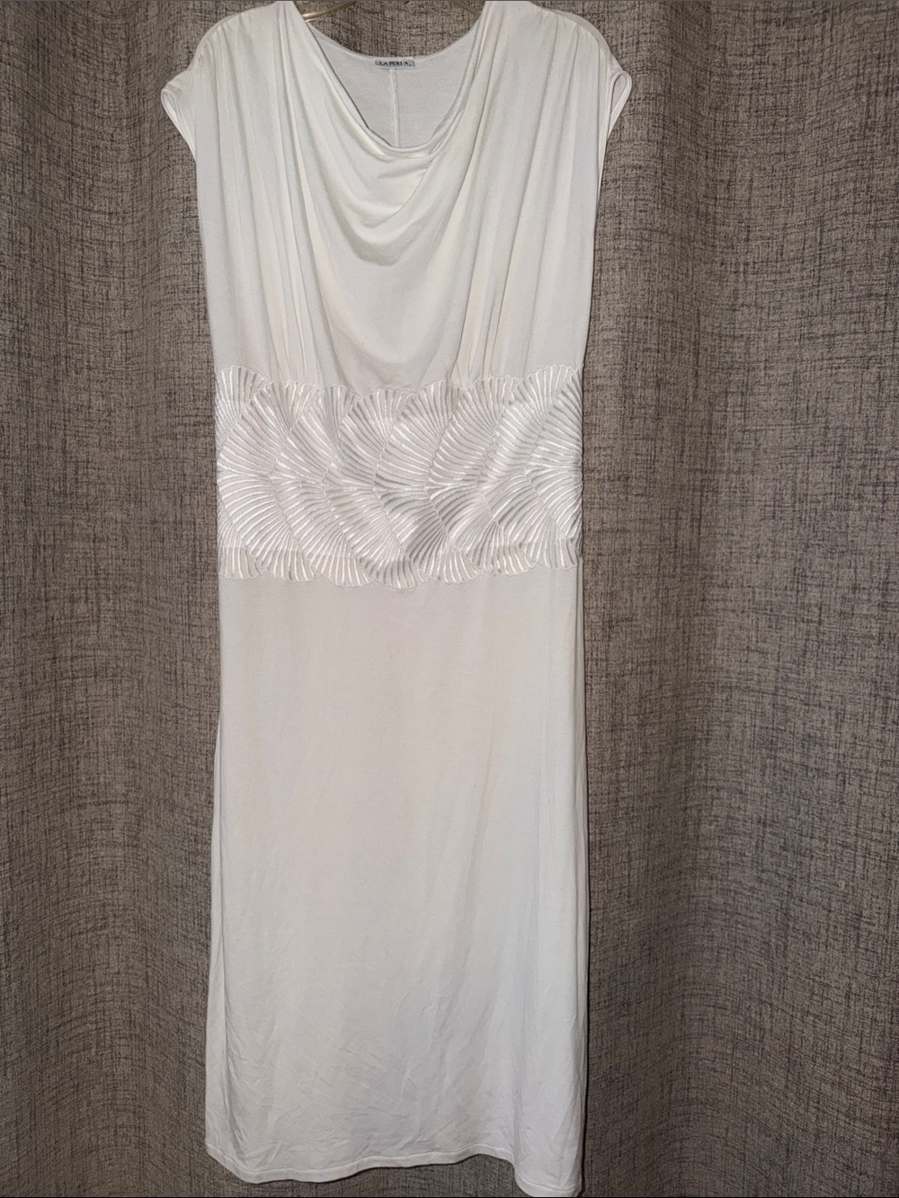 VINTAGE LA PERLA Sze 2 Small White Cowl Neck Nightgown dress Embroidered Waist